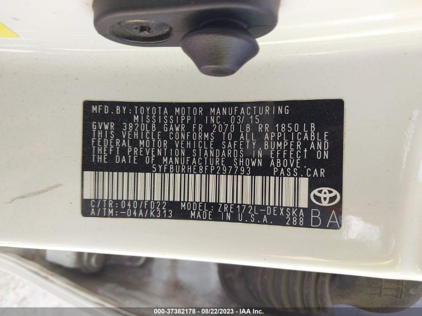 2015 TOYOTA COROLLA L/LE/S/S PLUS/LE PLUS - 5YFBURHE8FP297793