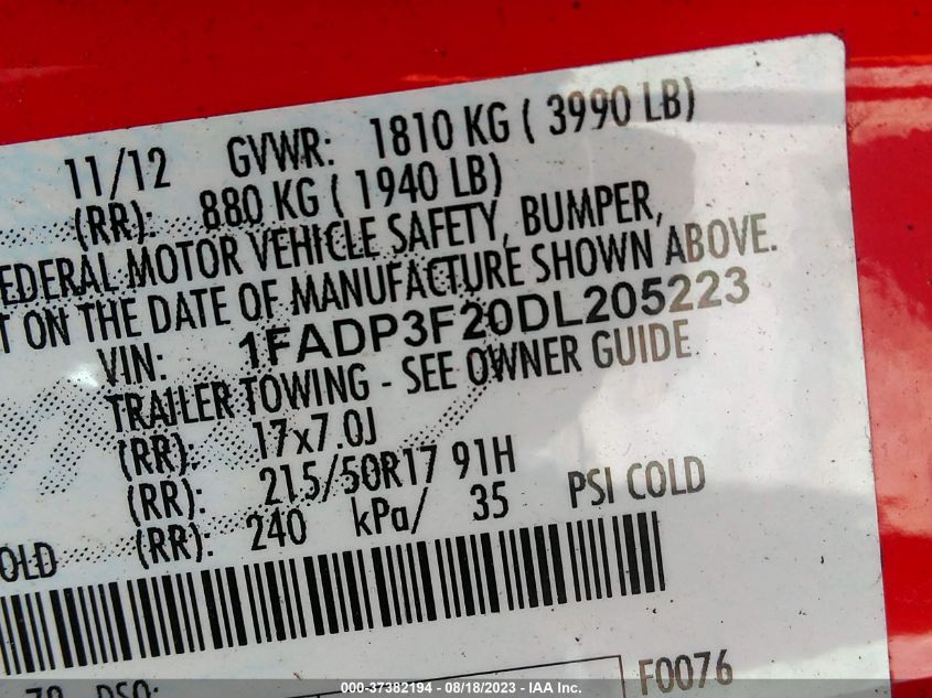 2013 FORD FOCUS SE - 1FADP3F20DL205223