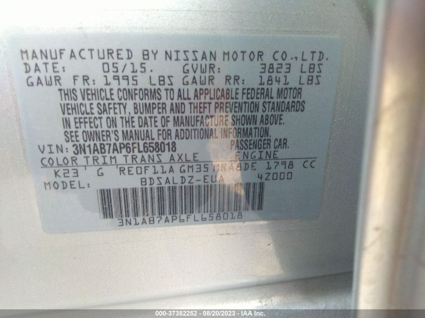 2015 NISSAN SENTRA S/SV/SR/SL - 3N1AB7AP6FL658018