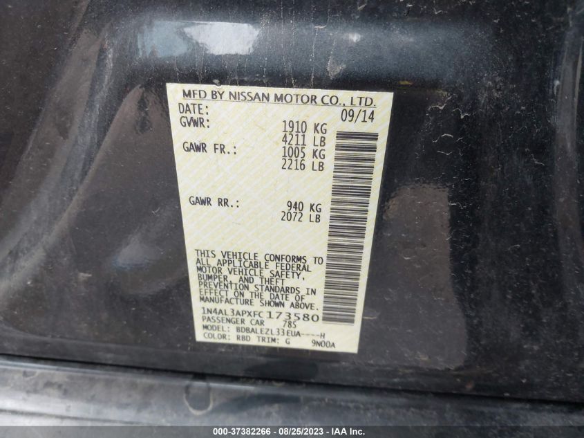 2015 NISSAN ALTIMA 2.5 S - 1N4AL3APXFC173580