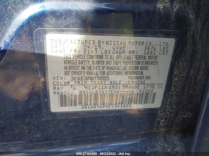 2019 NISSAN SENTRA S - 3N1AB7AP4KY345823