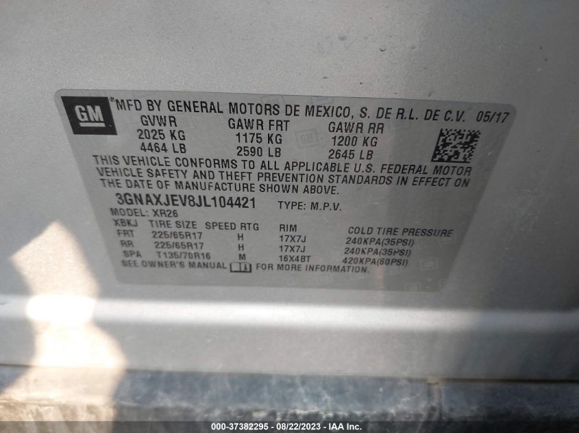 2018 CHEVROLET EQUINOX LT - 3GNAXJEV8JL104421