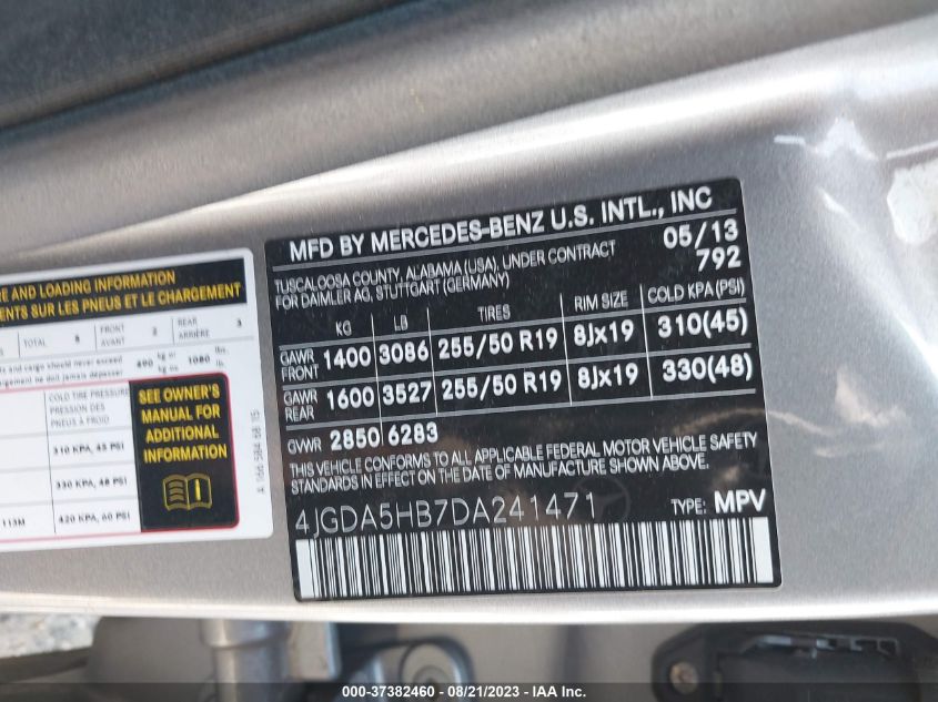 2013 MERCEDES-BENZ M-CLASS ML 350 4JGDA5HB7DA241471