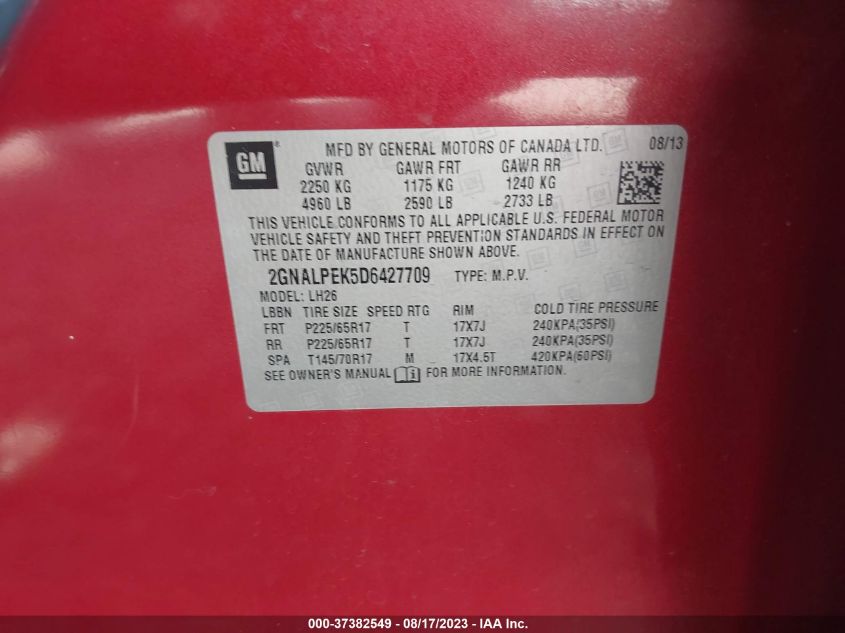 2013 CHEVROLET EQUINOX LT - 2GNALPEK5D6427709