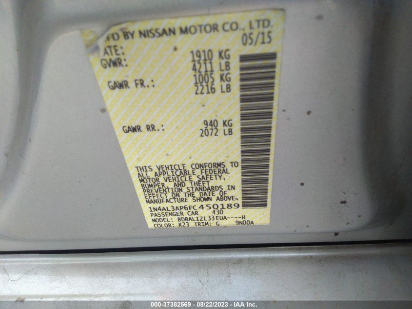 2015 NISSAN ALTIMA 2.5 SV - 1N4AL3AP6FC450189