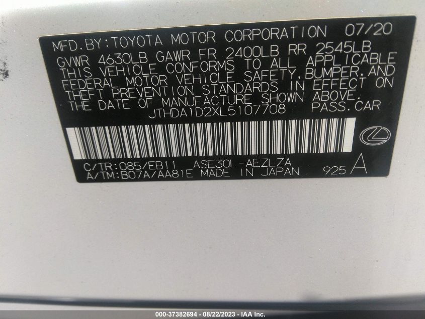 2020 LEXUS IS 300 - JTHDA1D2XL5107708