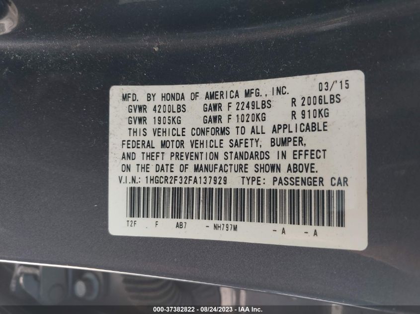 2015 HONDA ACCORD SEDAN LX - 1HGCR2F32FA137929