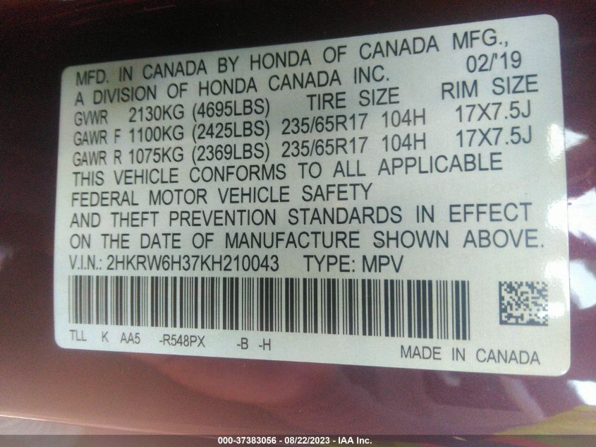 2019 HONDA CR-V LX - 2HKRW6H37KH210043