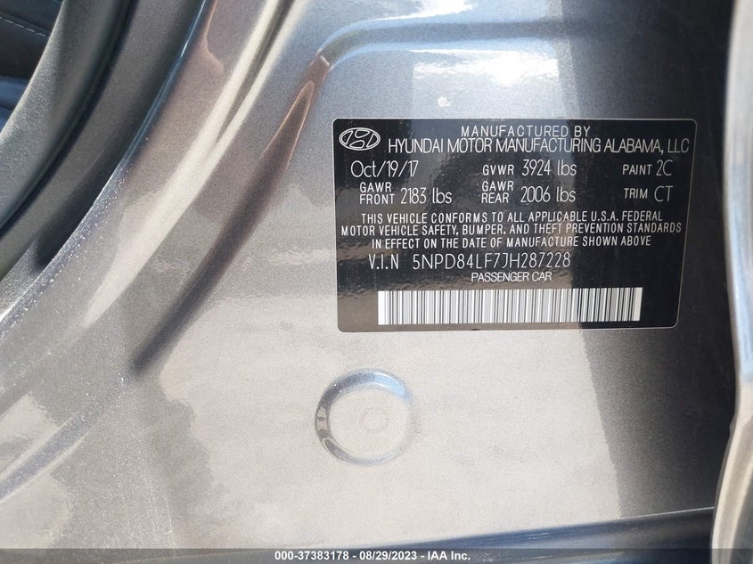 VIN 5NPD84LF7JH287228 2018 HYUNDAI ELANTRA SEL