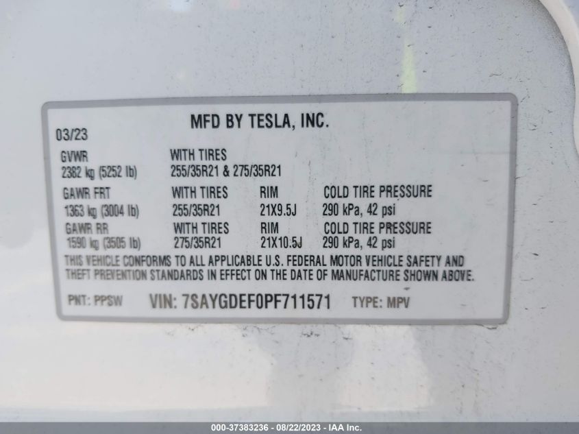 2023 TESLA MODEL Y PERFORMANCE - 7SAYGDEF0PF711571