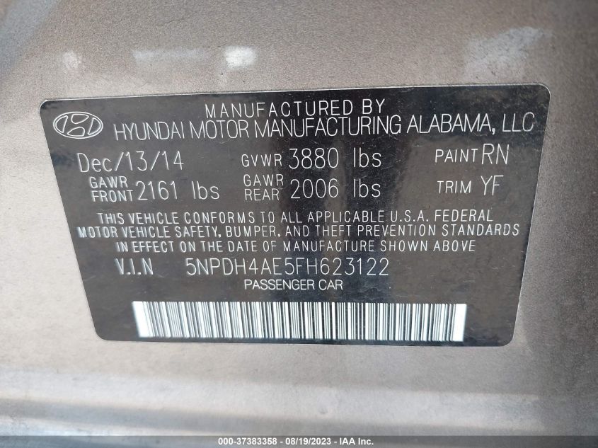 2015 HYUNDAI ELANTRA SE - 5NPDH4AE5FH623122