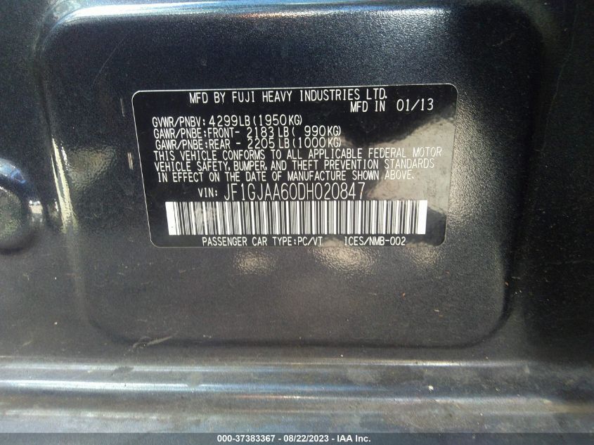 2013 SUBARU IMPREZA SEDAN - JF1GJAA60DH020847