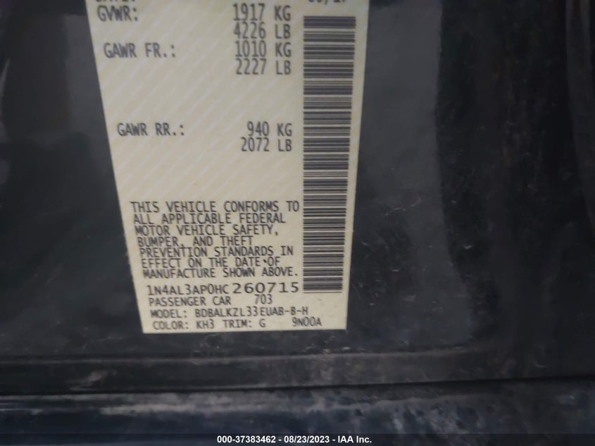 VIN 1N4AL3AP0HC260715 2017 NISSAN ALTIMA 2.5 SV