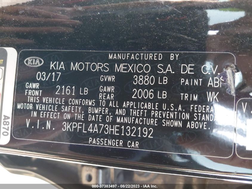 2017 KIA FORTE LX - 3KPFL4A73HE132192
