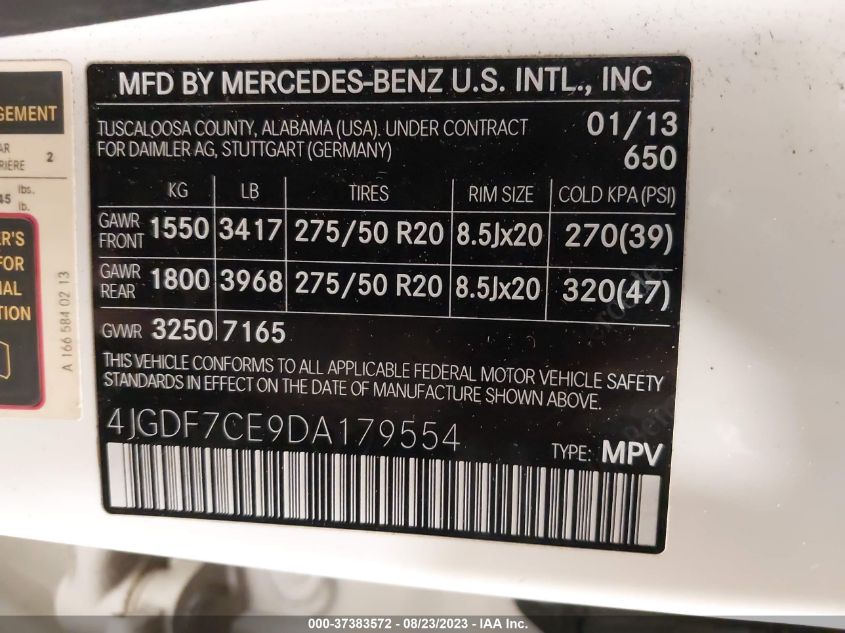 2013 MERCEDES-BENZ GL-CLASS GL 450 4JGDF7CE9DA179554