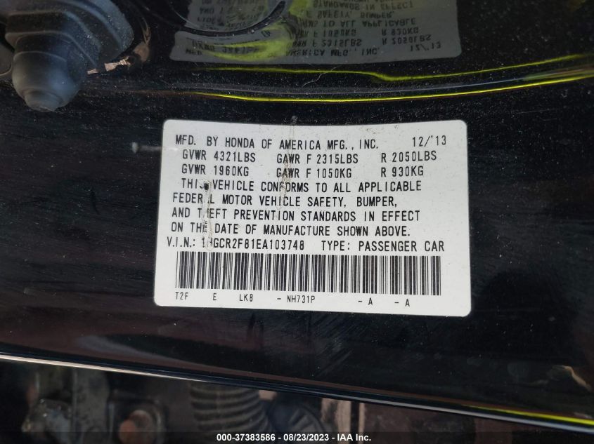 2014 HONDA ACCORD SEDAN EX-L - 1HGCR2F81EA103748