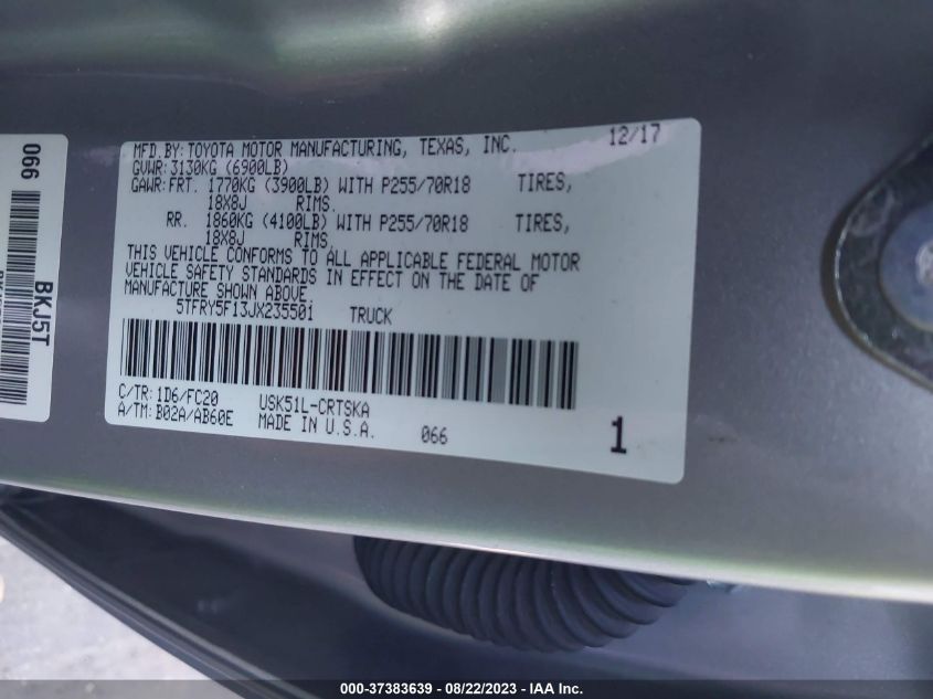 2018 TOYOTA TUNDRA 2WD SR/SR5/LIMITED - 5TFRY5F13JX235501