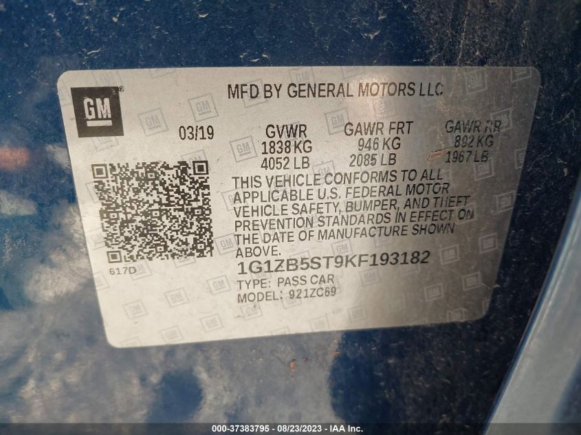 2019 CHEVROLET MALIBU LS - 1G1ZB5ST9KF193182
