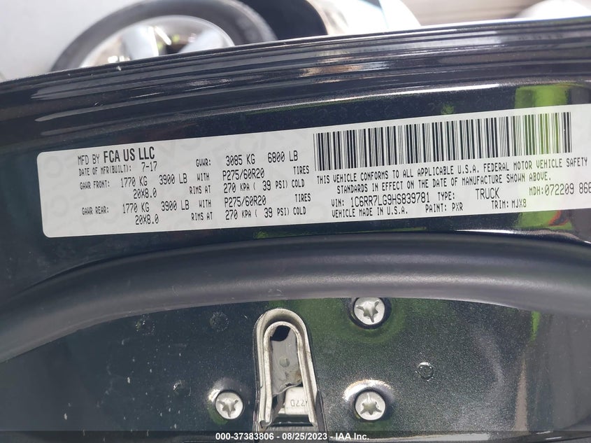 VIN 1C6RR7LG9HS839781 2017 RAM 1500