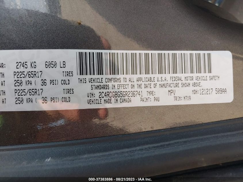 2016 DODGE GRAND CARAVAN SE PLUS - 2C4RDGBG5GR236741
