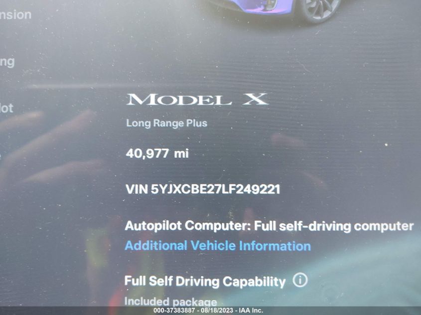 5YJXCBE27LF249221 Tesla Model X LONG RANGE 8