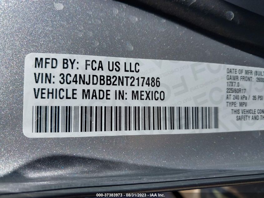 VIN 3C4NJDBB2NT217486 2022 JEEP COMPASS LATITUDE