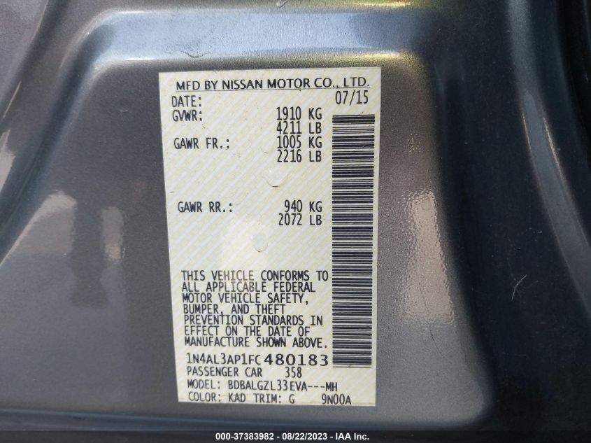 2015 NISSAN ALTIMA 2.5 S - 1N4AL3AP1FC480183