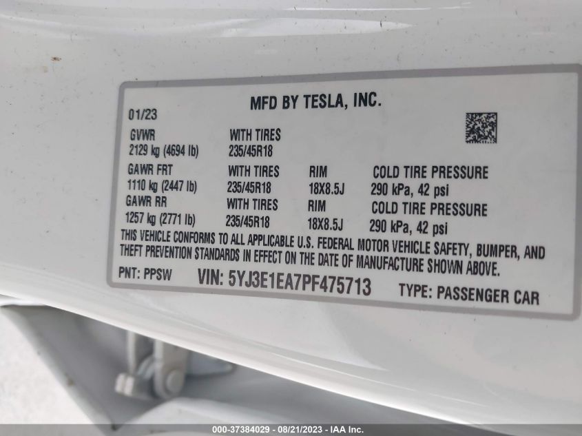 2023 TESLA MODEL 3 - 5YJ3E1EA7PF475713