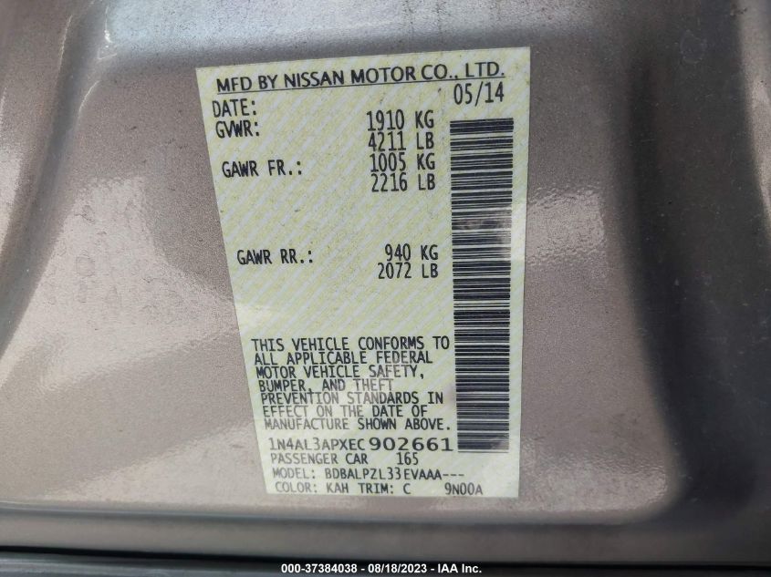 2014 NISSAN ALTIMA 2.5 - 1N4AL3APXEC902661