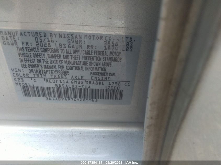 2016 NISSAN SENTRA SR - 3N1AB7AP7GY289965