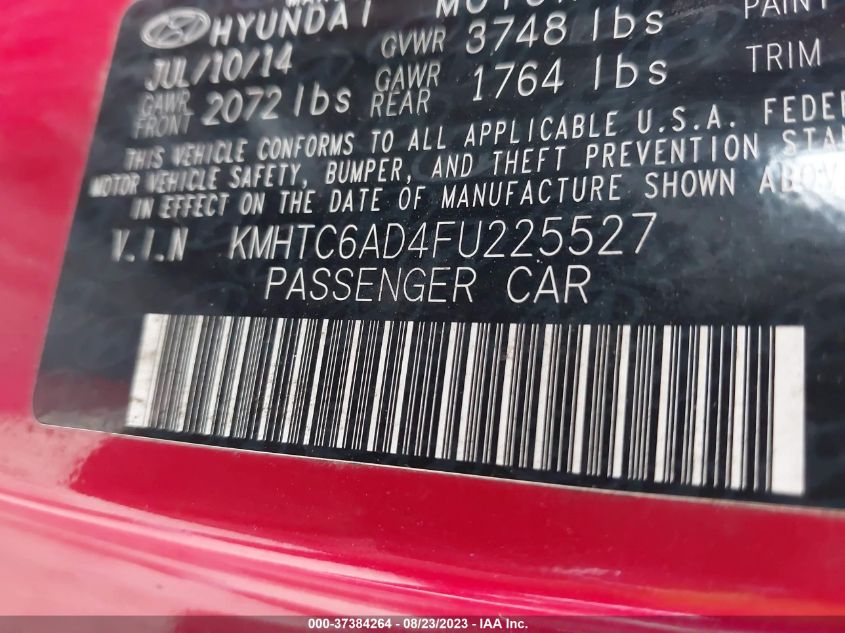 2015 HYUNDAI VELOSTER - KMHTC6AD4FU225527