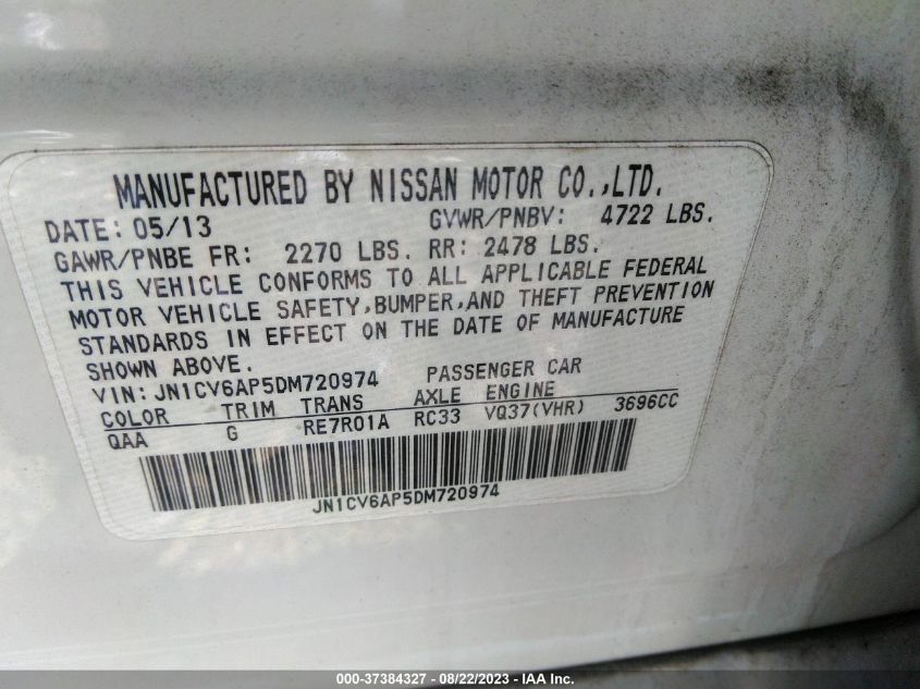 2013 INFINITI G37 SEDAN JOURNEY JN1CV6AP5DM720974