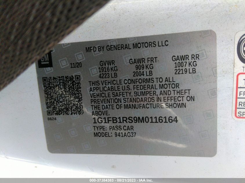 2021 CHEVROLET CAMARO 1LT - 1G1FB1RS9M0116164