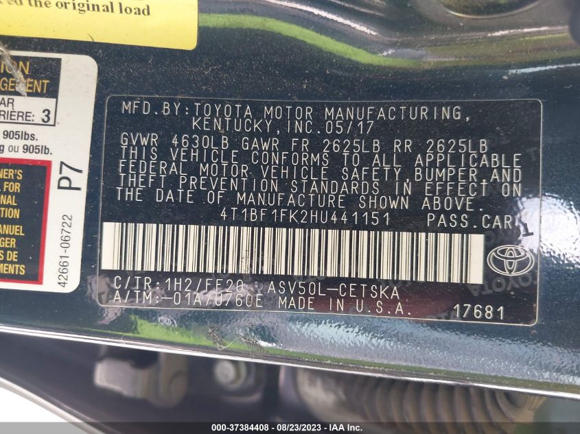 2017 TOYOTA CAMRY SE - 4T1BF1FK2HU441151