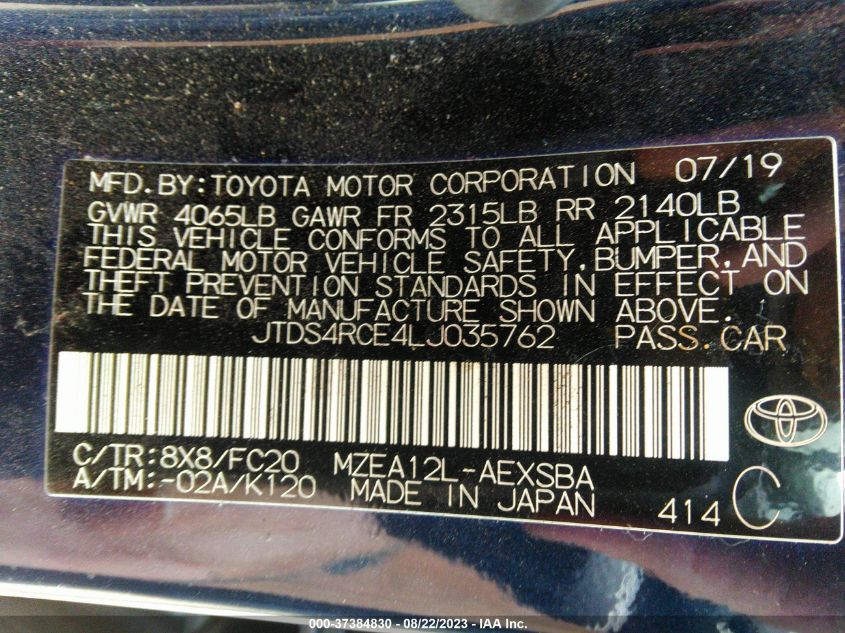 2020 TOYOTA COROLLA SE - JTDS4RCE4LJ035762