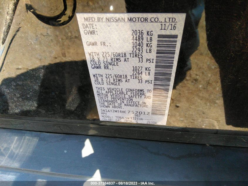 2017 NISSAN ROGUE SL - 5N1AT2MT4HC752012
