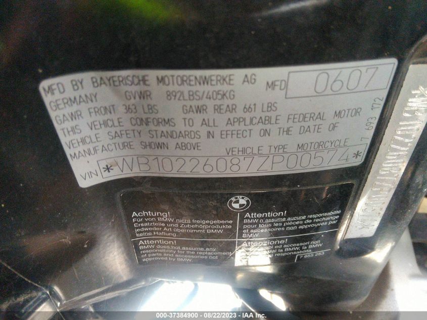 2007 BMW F800 S WB10226087ZP00574