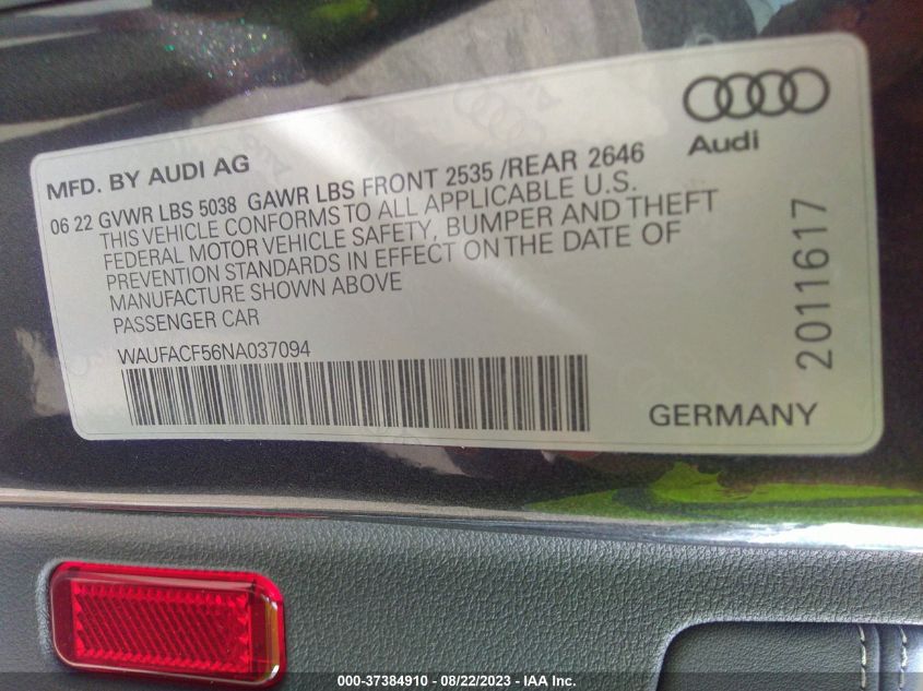 WAUFACF56NA037094 Audi A5 Sportback S LINE PREMIUM PLUS 9