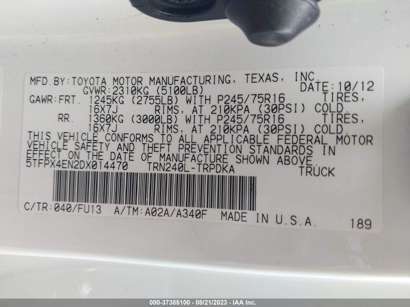 2013 TOYOTA TACOMA - 5TFPX4EN2DX014470