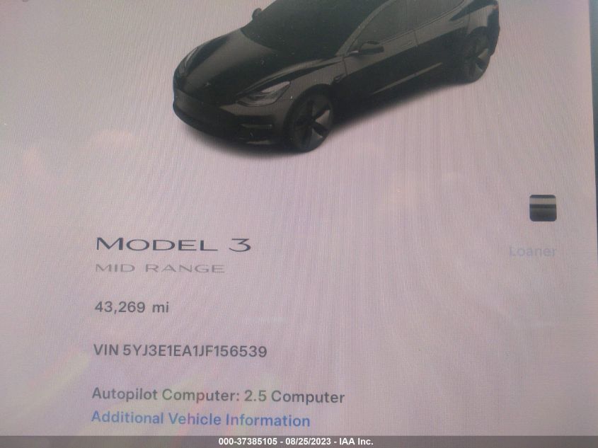 2018 TESLA MODEL 3 RANGE BATTERY - 5YJ3E1EA1JF156539