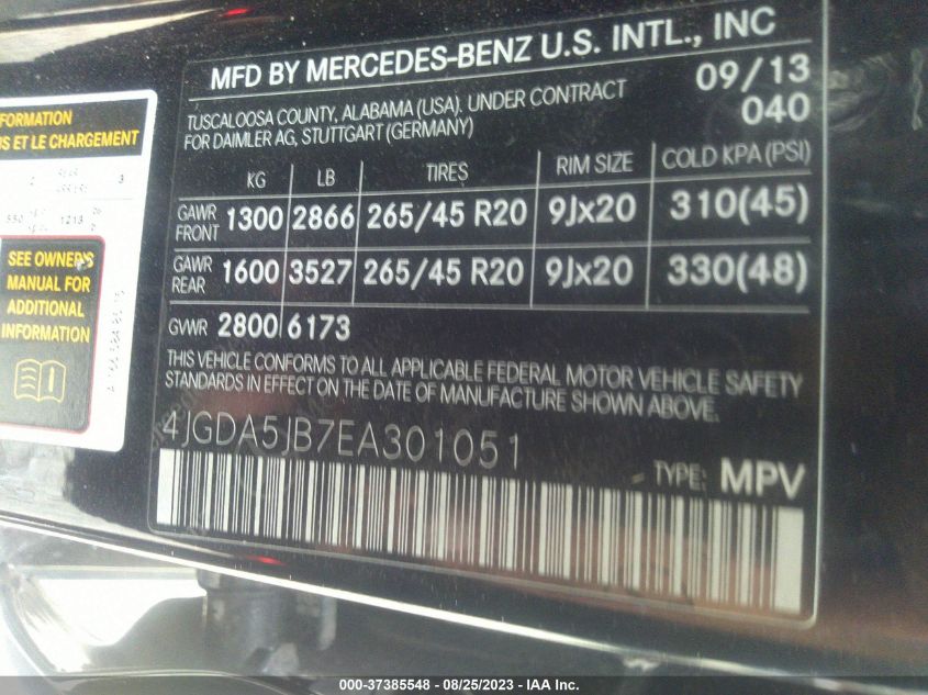 2014 MERCEDES-BENZ M-CLASS ML 350 - 4JGDA5JB7EA301051