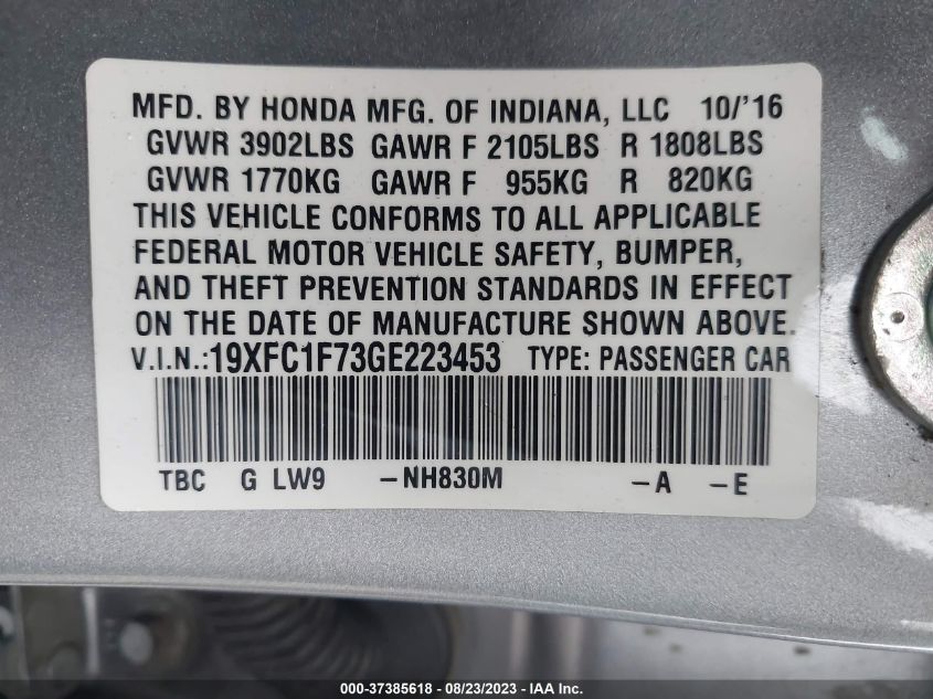 2016 HONDA CIVIC SEDAN EX-L - 19XFC1F73GE223453
