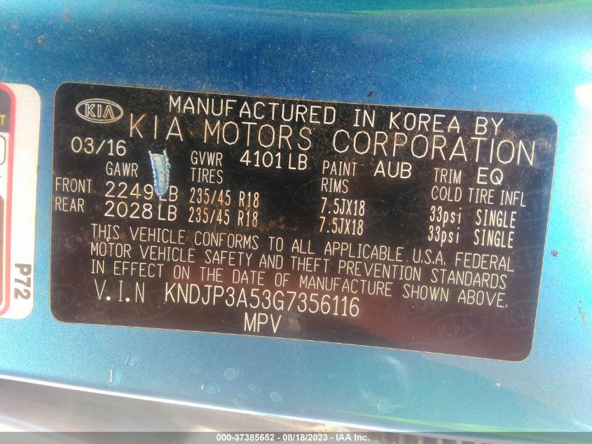 2016 KIA SOUL + - KNDJP3A53G7356116