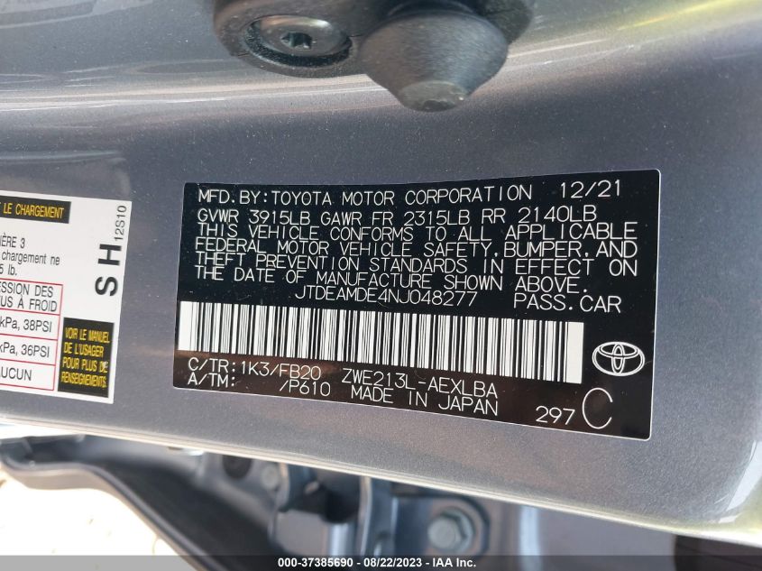 2022 TOYOTA COROLLA HYBRID LE - JTDEAMDE4NJ048277