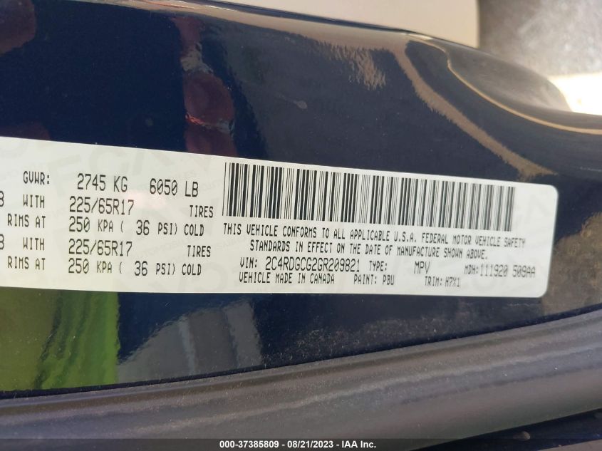 2016 DODGE GRAND CARAVAN SXT - 2C4RDGCG2GR209821