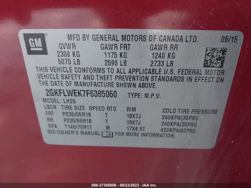 2015 GMC TERRAIN SLE - 2GKFLWEK7F6385060