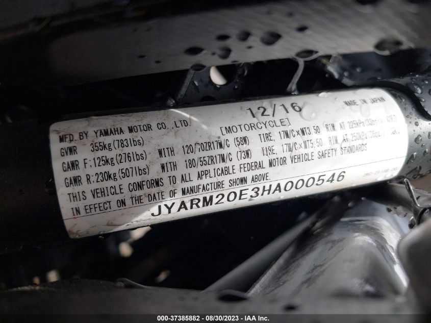 2017 YAMAHA FZ07A JYARM20E3HA000546