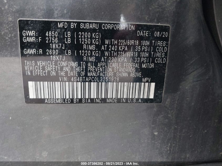 2020 SUBARU OUTBACK TOURING - 4S4BTAPC0L3251928