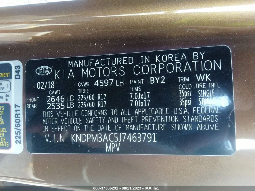 2018 KIA SPORTAGE LX - KNDPM3AC5J7463791