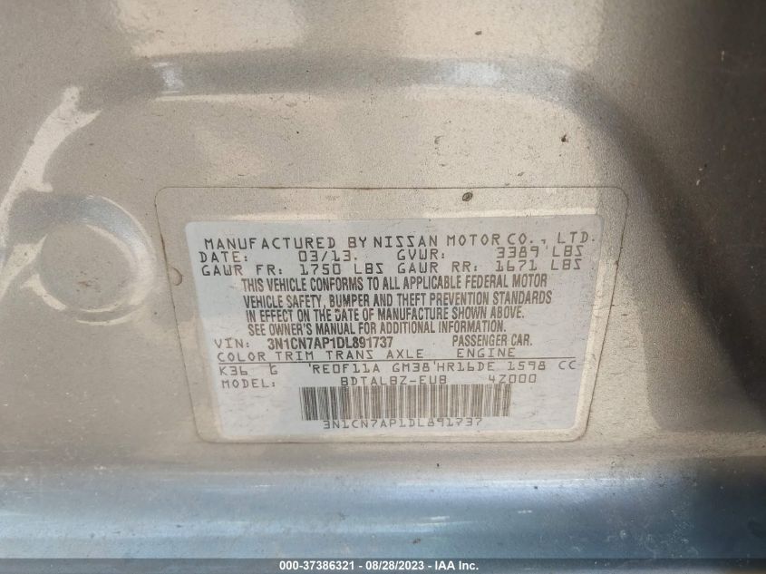 2013 NISSAN VERSA SV - 3N1CN7AP1DL891737